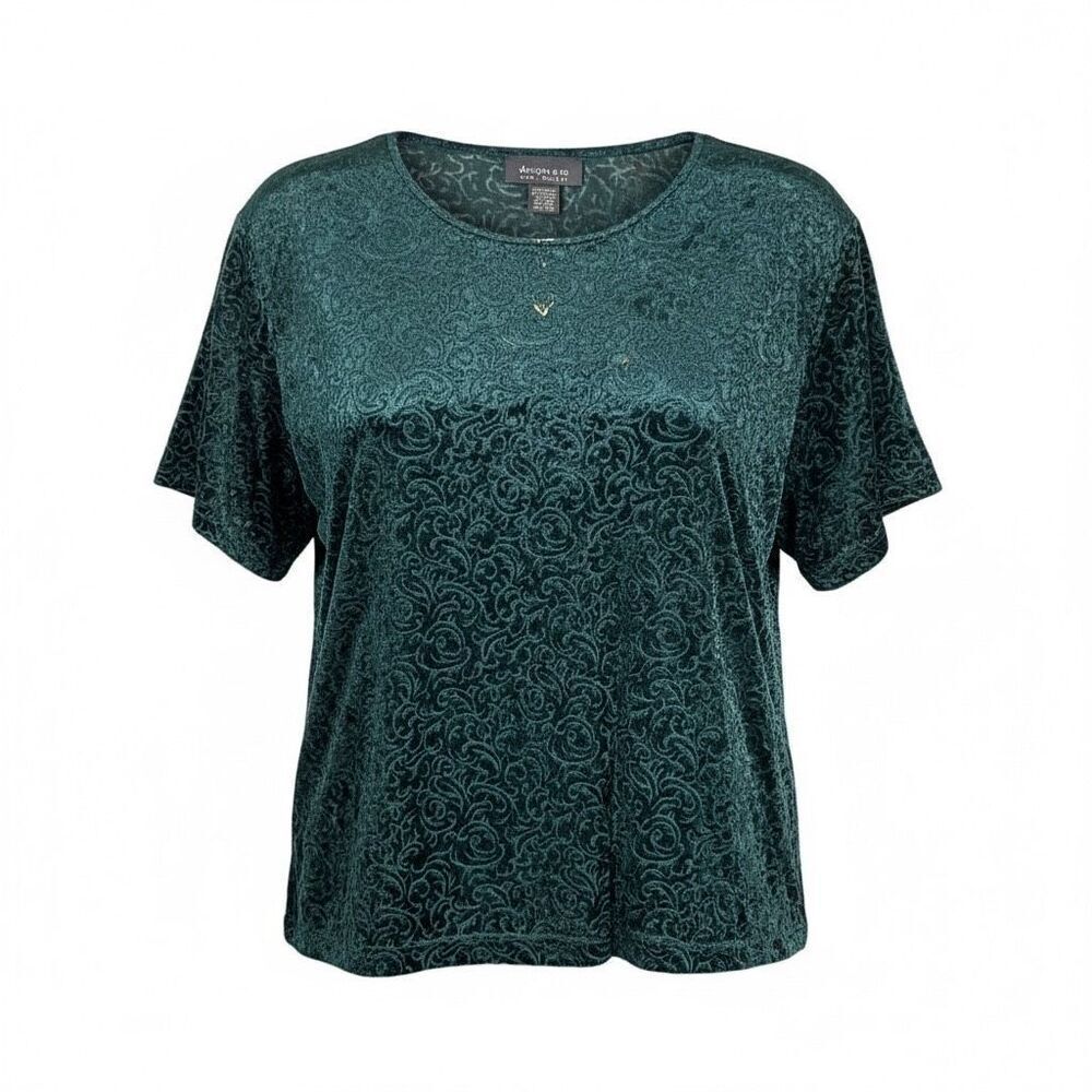 Lane Bryant Hunter Green Burnout Velvet Top Plus Size 26/28 Short Sleeve New